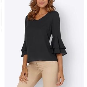 TYCHE - Women’s Blouse Layered ruffle sleeve blouse /Size M / Color Black